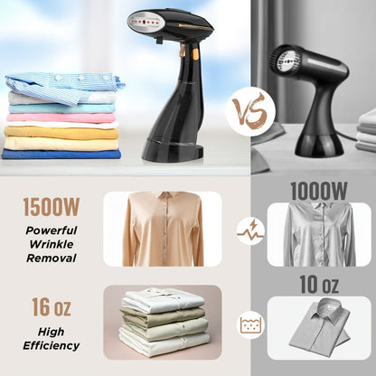 Handheld Garment Steamer 1500W Portable Fabric Steamer Quick Heat Continuous Steam for Removing Wrinkles Creases from Clothes Curtains Upholstery Travel Home Use