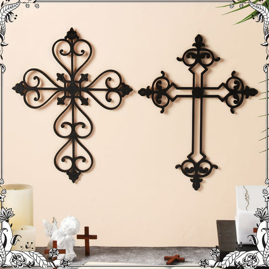 Wooden Wall Cross 6pcs Hand-Carved Vintage Wood Crucifix with Christ Figure, Large 12x8 Inch Religious Wall Decor for Home Church Chapel Decorations