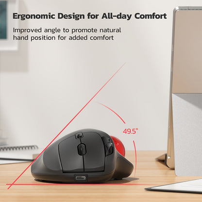 Wireless Trackball Mouse Rechargeable Ergonomic Thumb Control 3 Device Connection 2.4G USB Receiver Bluetooth 4 DPI Settings Precise Smooth Tracking Compatible with PC Laptop Mac Windows