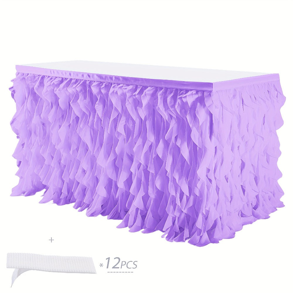 Six-Foot Curly-Willow Tulle Table Skirt with Twelve Color Options and Pictured Attachment Strips