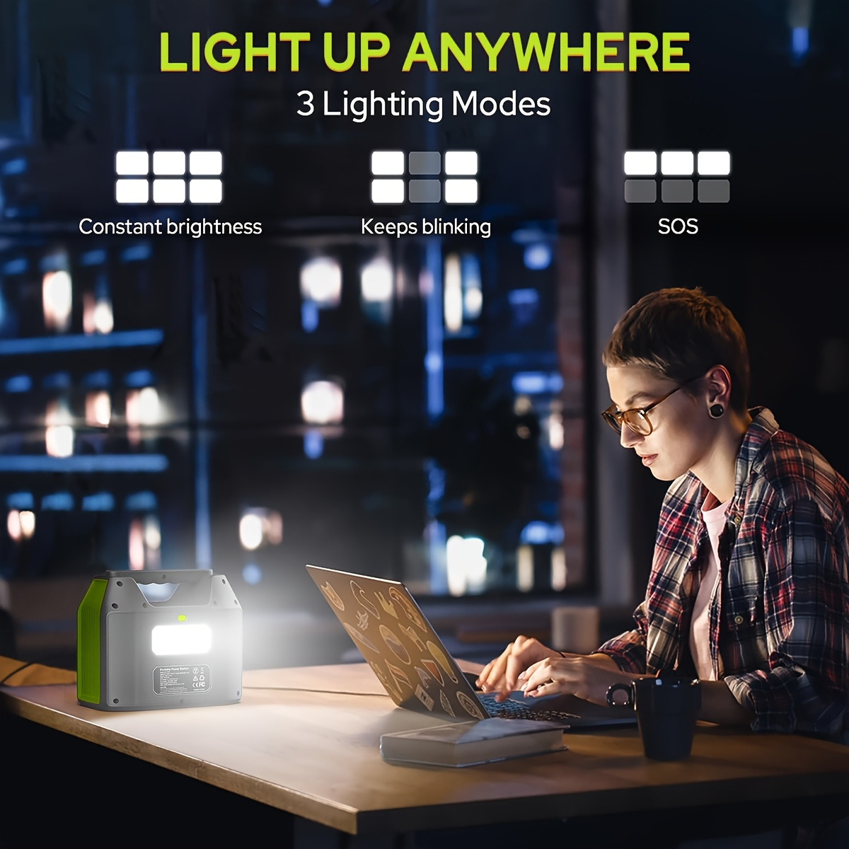 Portable Power Station 576Wh 650W or Compact 150W Configuration with Six Outputs and LED Light