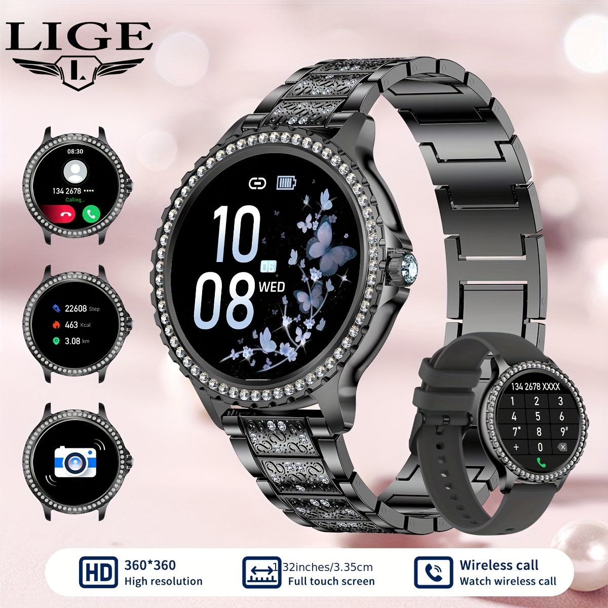 Smart Watch 1.32-Inch AMOLED Round Display with Wireless Calling, 20 Sport Modes and Three Metal Colors