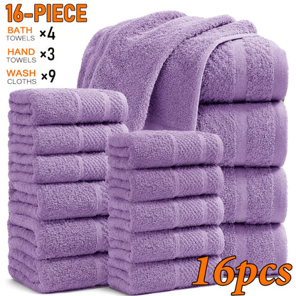 Towel Set 12, 16 or 18 Piece 450GSM Cotton-Blend Bath, Hand and Face Towels in Multiple Colors