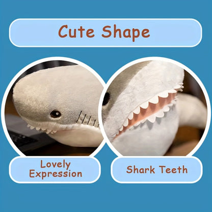 Plush Toy – Jumbo Shark Pillow 24-Inch in Blue, Grey, Blue-Pink or Rainbow Colorways and Ocean Decor