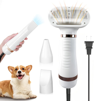 Pet Hair Dryer Brush, Two-in-One Blow Dryer and Self-Cleaning Slicker with Three Temperature Settings