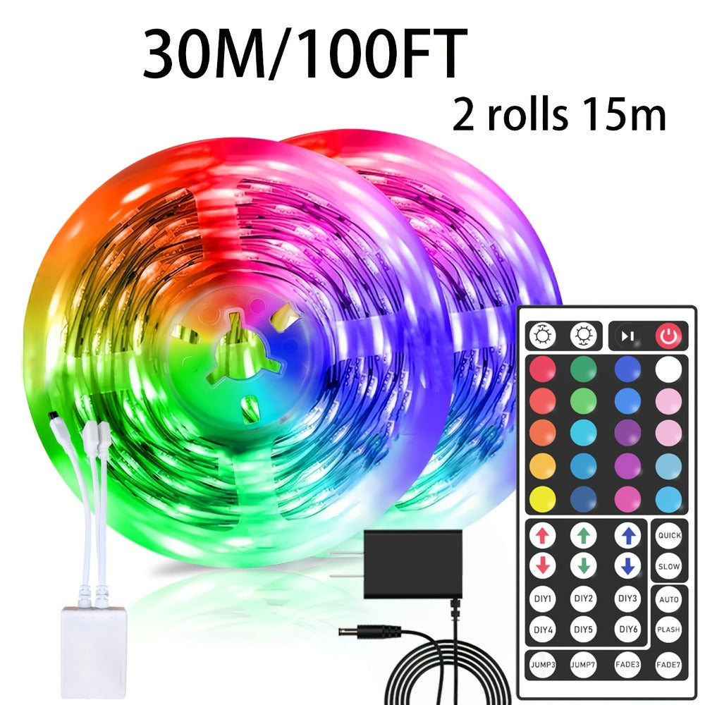 LED Strip Light RGB Room Kit in 50ft or 100ft Lengths with Remote Control, Dimming and Multi-Mode Color Effects