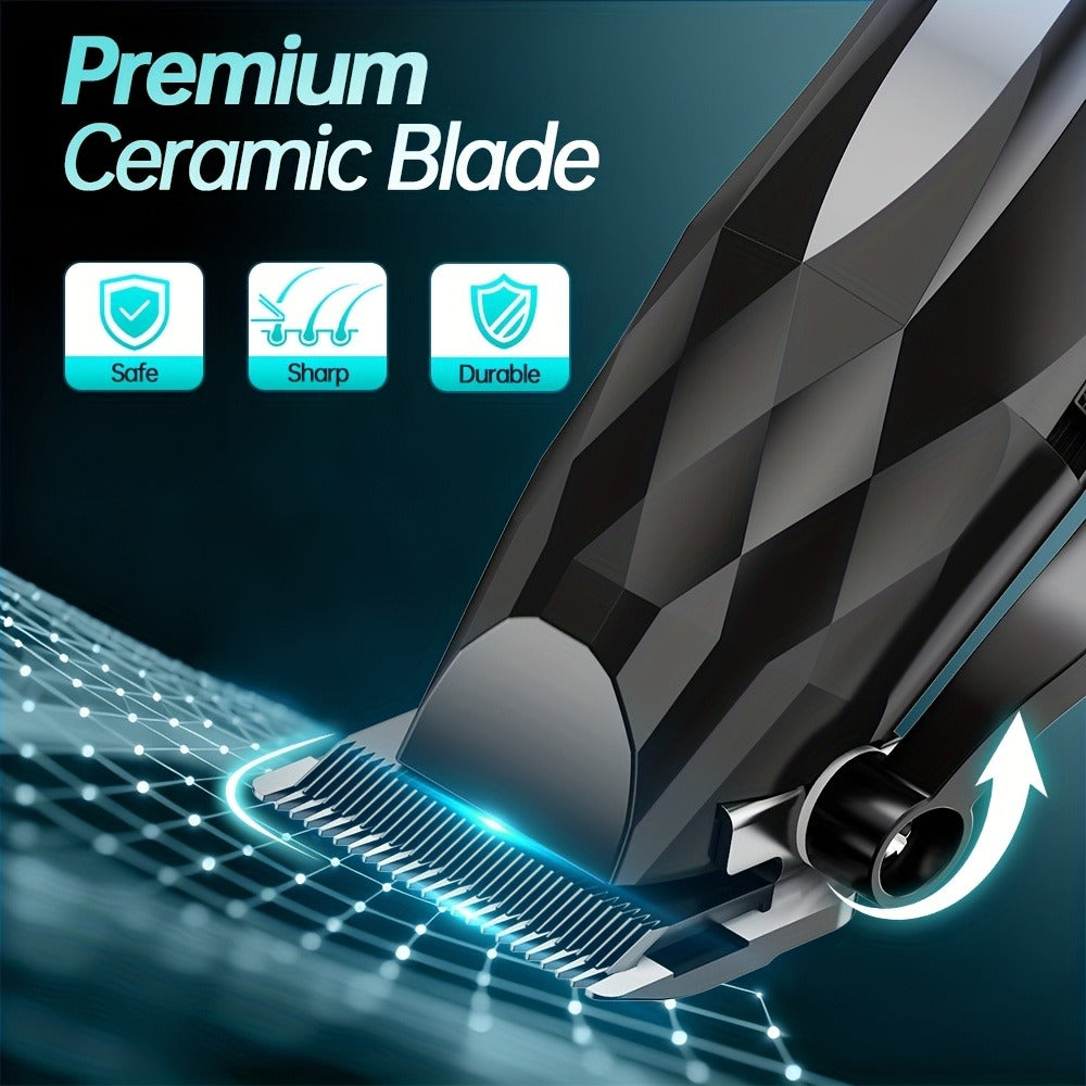 Hair Clipper and Beard Trimmer Cordless Two-Piece Set with 14 Guide Combs, Ceramic Blades and Three Colors
