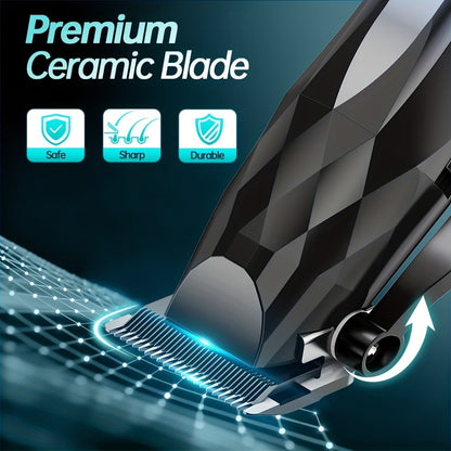 Hair Clipper and Beard Trimmer Cordless Two-Piece Set with 14 Guide Combs, Ceramic Blades and Three Colors