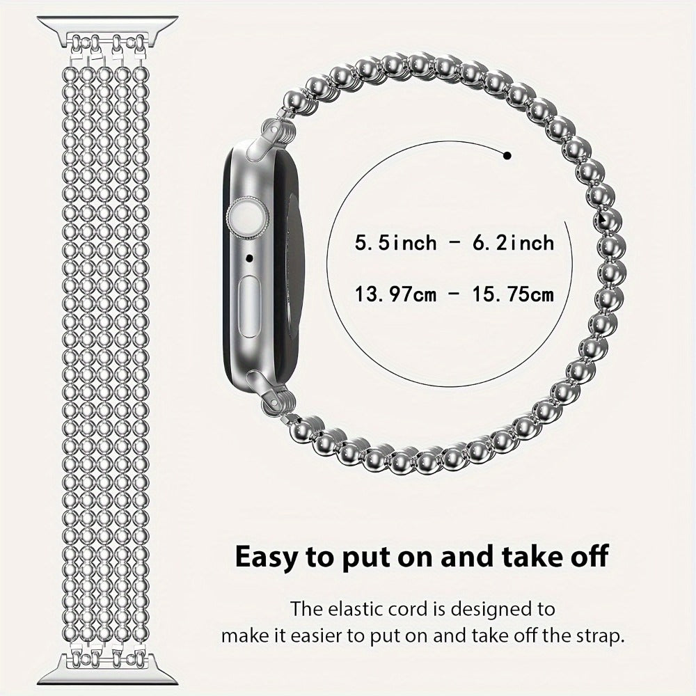 Watch Band with Stainless Steel Beads and Elastic Slip-On Design in Four Finishes for Apple Watch Sizes