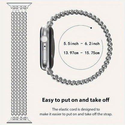 Watch Band with Stainless Steel Beads and Elastic Slip-On Design in Four Finishes for Apple Watch Sizes