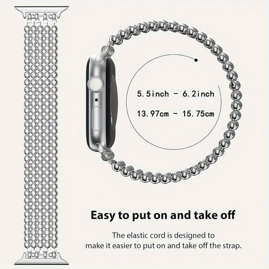 Watch Band with Stainless Steel Beads and Elastic Slip-On Design in Four Finishes for Apple Watch Sizes