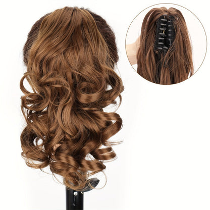 Hair Extensions Curly 8-Inch Synthetic Ponytail with Claw Clip and Eight Dark, Brown and Blonde Colors