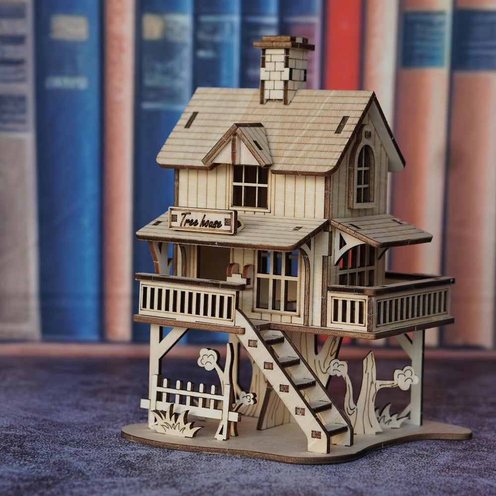 3D Wooden Puzzle Model Kit Forest Cabin – DIY Rustic Treehouse Building Set Interlocking Wood Blocks, STEM Brain Teaser Architecture Craft Gift for Adults Teens Home Office Decor