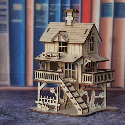 3D Wooden Puzzle Model Kit Forest Cabin – DIY Rustic Treehouse Building Set Interlocking Wood Blocks, STEM Brain Teaser Architecture Craft Gift for Adults Teens Home Office Decor