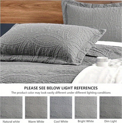 Three-Piece Lightweight Microfiber Quilt Set with Pillow Shams in Ten Size and Color Options