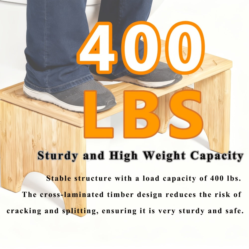 Foldable Bamboo Toilet Footstool with 7-Inch Height, Curved Opening and Anti-Slip Feet for Bathroom Use
