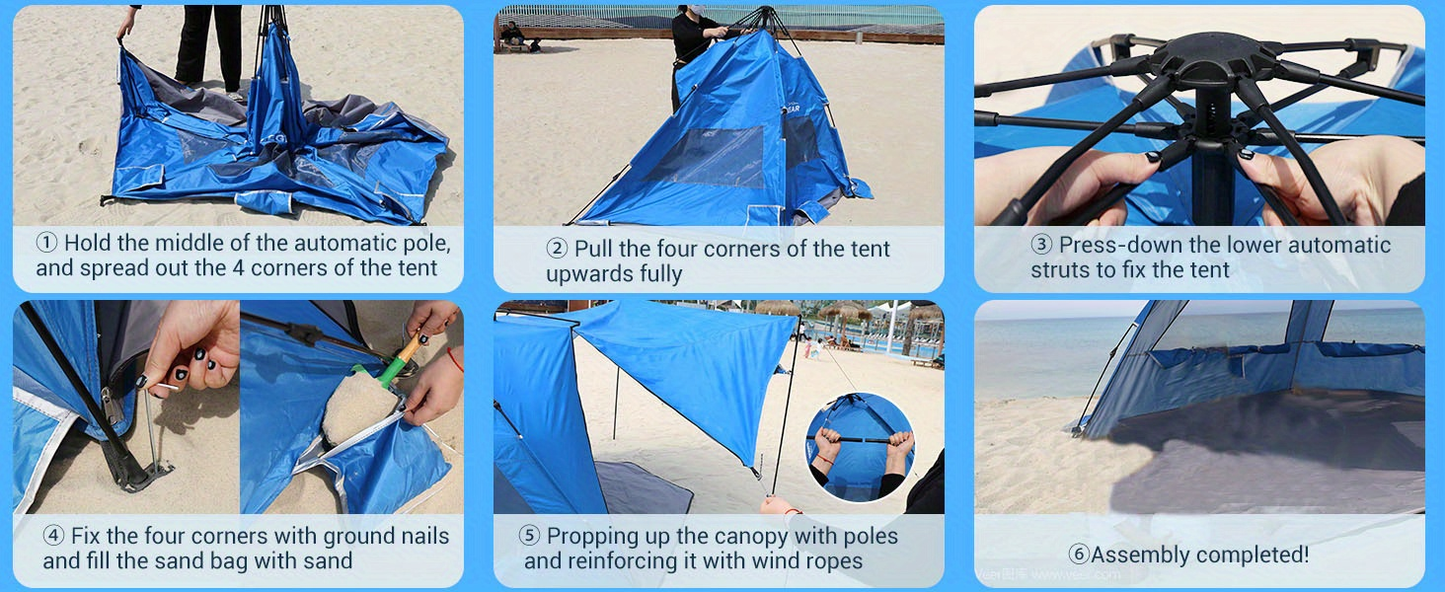 Convertible Beach Canopy Tent with Removable Roof, Four Setup Modes and Blue Checkout Color