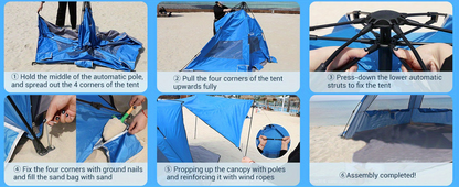 Convertible Beach Canopy Tent with Removable Roof, Four Setup Modes and Blue Checkout Color
