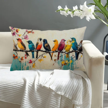Watercolor Bird Lumbar Pillow Covers, 12 x 20-Inch Cases with Zippers in One- or Two-Piece Packs