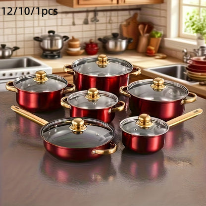 Stainless Steel Deep Pot Cookware Set 10 & 12 Piece with Lids & Dual Handles – Oven Safe Soup Hot Pot Pasta Seafood Stew Pots | Silver Pink Gold | Home Restaurant Cooking Gift Set