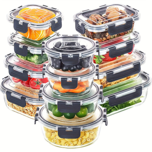Glass Food Storage Containers with Lids 12pcs – Airtight Leak-Proof Meal Prep Bento Boxes Microwave Oven Freezer Dishwasher Safe