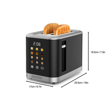 Black Two-Slice Toaster with LED Touch Panel, Six Bread Modes, Six Shade Settings and Removable Crumb Tray