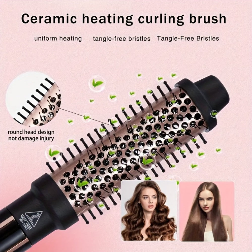 Ceramic Curling Iron Set 5-in-1 with Interchangeable Barrels & Heat Brush – Professional Hair Curler Wand Styling Kit for Long-Lasting Waves & Curls, All Hair Types Women, Includes Heat Gloves & Clips