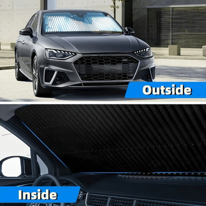 Front Window Sunshade Auto Retractable 46cm | Thermal Insulation Sun Blocking, Easy Fold & Store, Summer Essential Car Accessory for Sedan SUV Truck Windshield