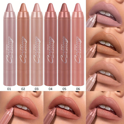 Waterproof Matte Lipstick Pen Set 6PCS with Lip Liner – Long-Lasting Non-Transfer Crayon Formula, Velvety Matte Finish in Nude & Red Shades, Contour Lip Tint Makeup for Women All Skin Tones