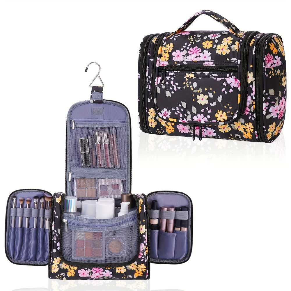 Toiletry Bag Hanging Multi-Pocket Shower Organizer with Metal Hook, Carry Handle and Seven Print Options