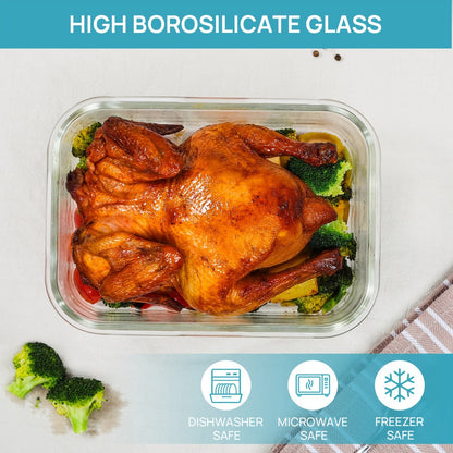 Large Glass Food Storage Containers with Lids 2 Pack – 63oz Borosilicate Glass Meal Prep Containers, Airtight Snap Lids, Oven Microwave Freezer Dishwasher Safe, Leak-Proof Baking Dish Set