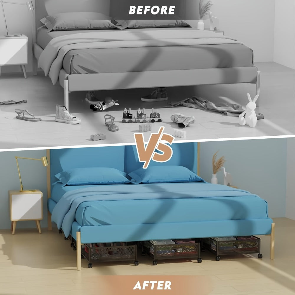 Under Bed Storage Containers with Wheels & Handles – Shoes, Clothes, Blankets Organizer