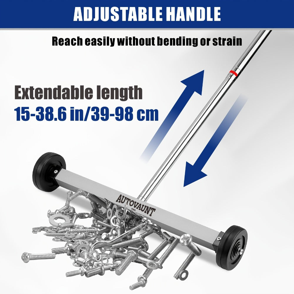 17-Inch Rolling Magnetic Sweeper with Telescoping 15-to-38-Inch Handle, Wheels and Quick-Release Knob