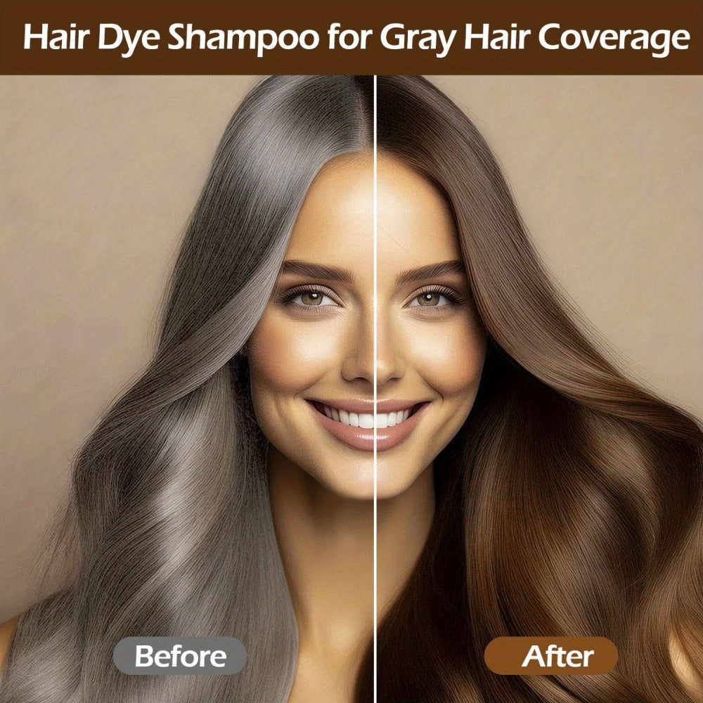 Herbal Hair Dye Shampoo 3-in-1 with Plant Squalene 2pcs 16.91oz — Instant Gray Hair Coverage, Natural Color in Minutes, Brown Dark Brown & Black, Unisex Men & Women