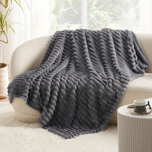 Reversible Faux Rabbit Hair Blanket – Thickened Soft Thermal Throw for Bed, Nap, Office & Camping, All Season, 4 Colors, 5 Sizes