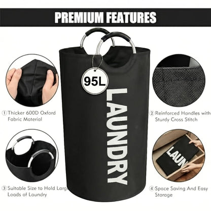 Two-Piece 95L Foldable Laundry Hamper Set with Ring Handles in 12 Solid or Mixed Color Options
