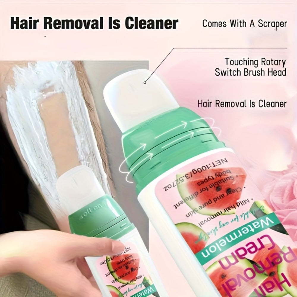 Watermelon Scent Depilatory Cream 100g with Squalane - Instant Hair Removal Semi-Permanent 3-Month Results Non-Irritating for Face Lips Armpits Legs Arms Bikini Area Women Sensitive Skin