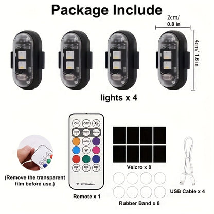 Wireless LED Strip Lights for Car – Magnetic Vibration Sensor, 8 Colors, Remote Control, USB Rechargeable, IP65 Waterproof Warning Light for Car Interior, Truck, Motorcycle & Bicycle