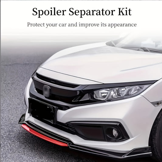Car Front Lip Spoiler Kit 4pcs Universal ABS Front Bumper Splitter Spoiler Glossy Black Red Accent Aerodynamic Design Easy Clip-On Install Fits 95% Vehicles Durable Scratch Resistant