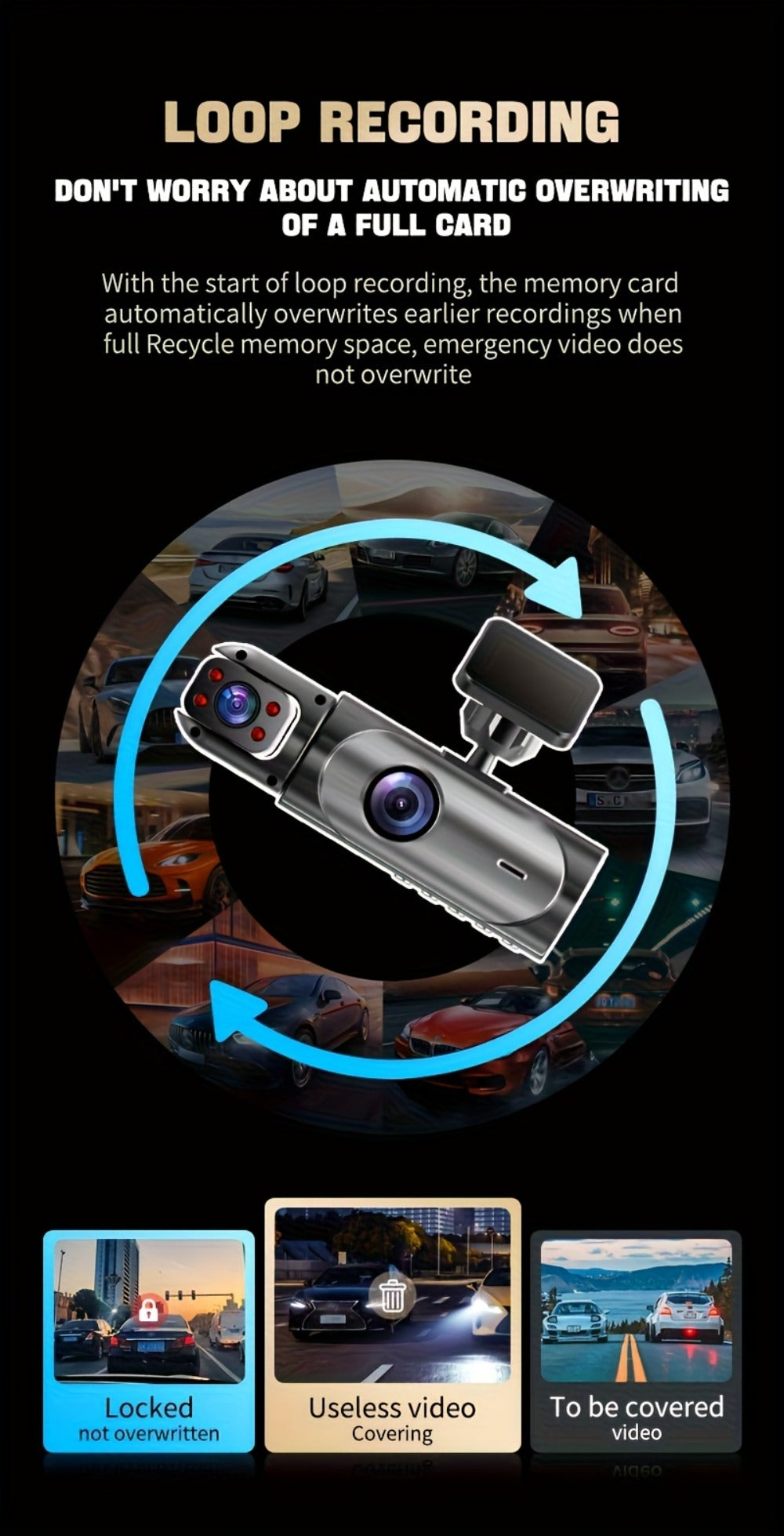 Dual Lens Dash Cam Front and Inside 1080P - Infrared Night Vision, Loop Recording, 3.16" IPS Screen, Wide Angle, Car Dashboard Camera with Rear Cabin View