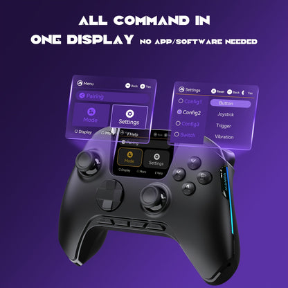 Hall Effect Wireless Gaming Controller V2 Black – Interactive Screen, RGB Lighting, Remappable Buttons, 1800mAh Battery with Charging Dock, No Drift for PC Switch iOS Android Steam Deck – Not Compatible with PS or Xbox
