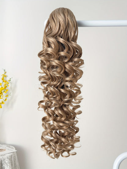 Curly Ponytail Extension 28 Inch Long Heat Resistant Synthetic Clip In Wrap Around Hairpiece Voluminous Bouncy Curls 4 Styles for Women Everyday Parties Festivals