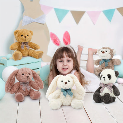 Stuffed Animal Five-Piece Bear, Monkey, Panda and Rabbit Set in 12.5-Inch Assorted Designs