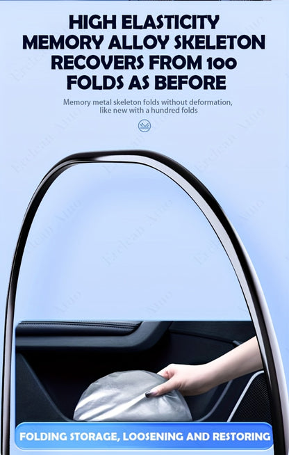 Windshield Sun Shade with Hook & Loop Closure - Foldable Front Window UV Ray Blocker, Dashboard Heat Protector, Universal Fit Car Interior Sun Visor for Cooler Cabin