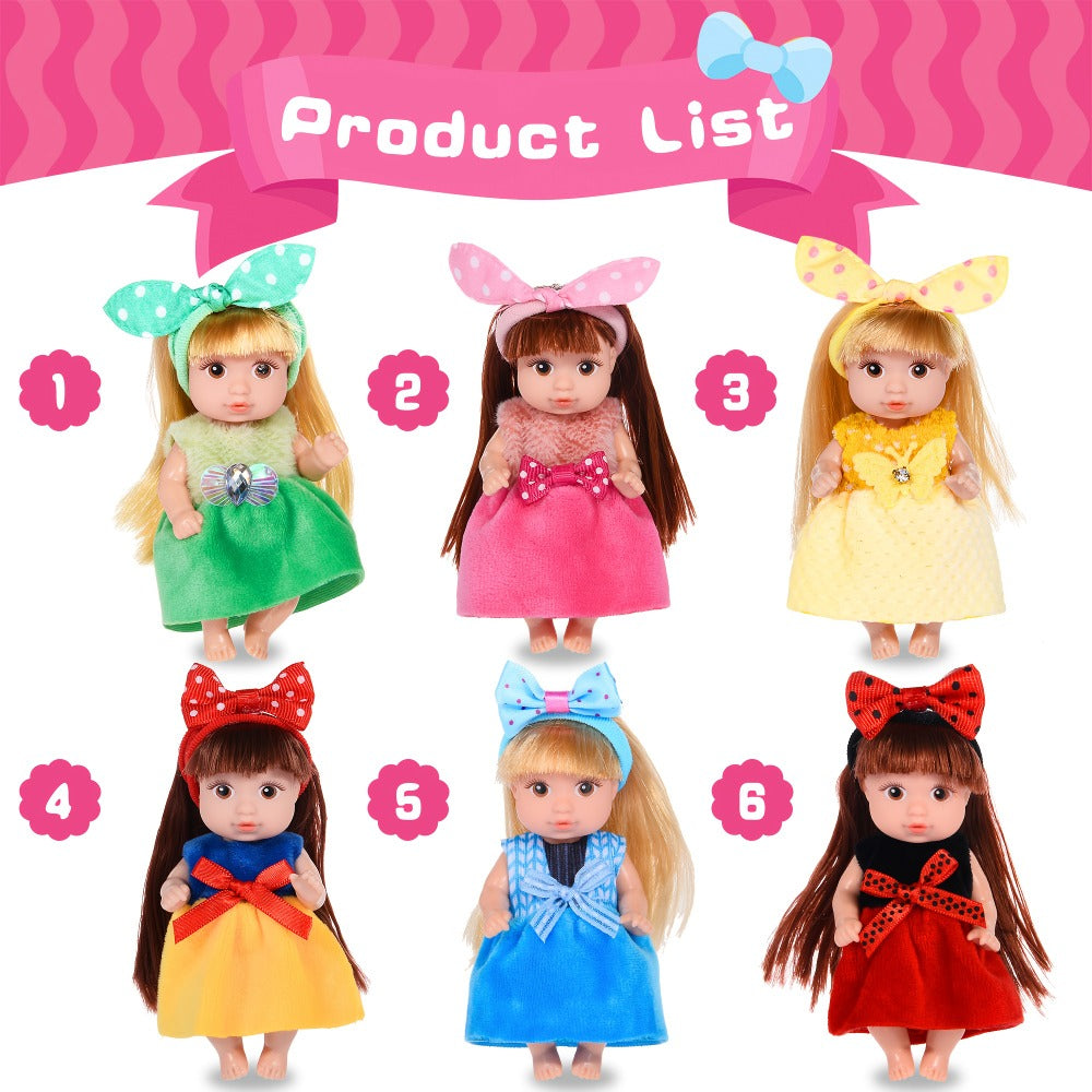 Mini Fashion Dolls 6 Pack 4 Inch Collectible Doll Set with Stylable Hair Rotatable Limbs & Cute Outfits