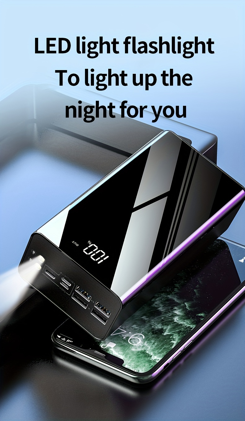 Portable Charger 50000mAh Large Capacity Power Bank LED Light Power Display Multi-Port USB-C Micro USB Fast Charge for Phones Electronics Outdoor Travel