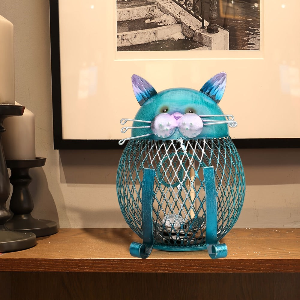 Decorative Open-Mesh Cat-Shaped Coin Bank with Removable Bottom Plug and One- or Two-Piece Options