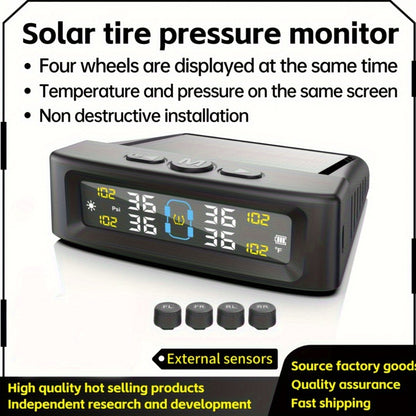 TPMS Tire Pressure Monitoring System – Wireless Solar & USB Powered, External Sensors, Universal Fit for 36V & Below Vehicles, Model T12