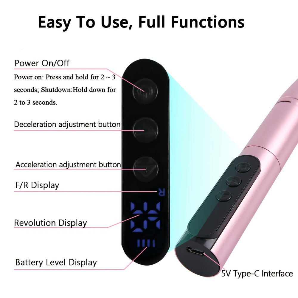 35000RPM Electric Nail Drill Rechargeable – Portable USB-Powered Low Noise Nail Efile for Manicure & Pedicure | Professional Cordless Nail Drill for Acrylic & Gel Nails, Gift for Women