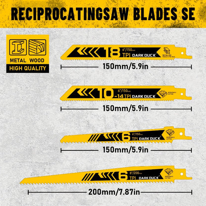 Saw Blade Set Reciprocating 12-Piece Premium Wood & Metal Cutting Blades with Storage Pouch - Heavy Duty High-Carbon Steel, Universal Fit for Cordless & Electric Saws, Pruning, PVC & Demolition